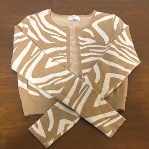 Tan and Cream Zebra Print Cardigan